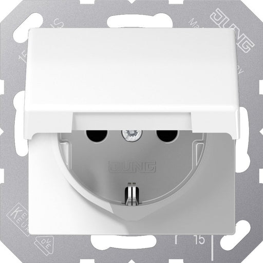 Jung - Abdeckung/Bedienelement für Installationsschalterprogramme Klappdeckel AS 1520 KLPL WW mit SCHUKO Topf