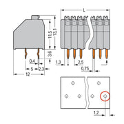 WAGO - Leiterplattenklemme 250-421 Drücker,0,5mm²,grau − 20 Stück