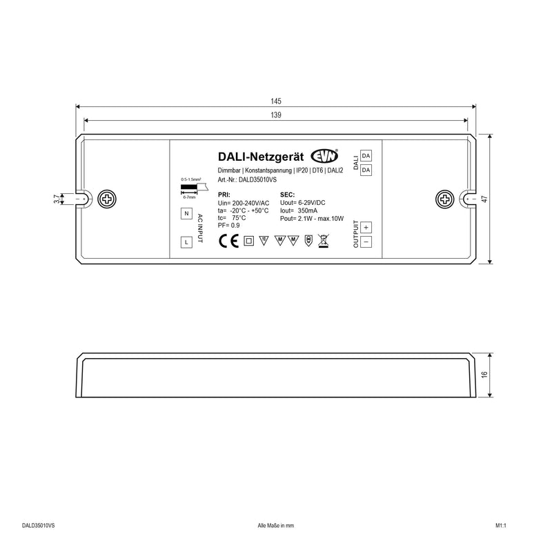 EVN Lichttechnik - Steuergerät für Leuchten DALI Dimmer-Empfänger DALD35010VS inkl. Netzgerät