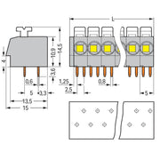 WAGO - Leiterplattenklemme 804-115 Drücker,2,5 mm²,grau − 15 Stück