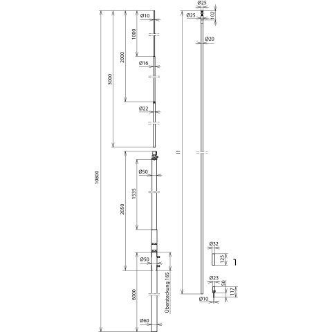 DEHN - Fangeinrichtung für Blitzschutz Fangmast FM60L11MIPHVI#819730 m. Leitung D 20mm