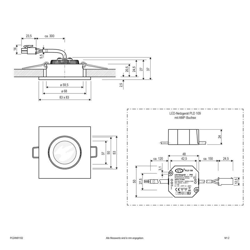 EVN Lichttechnik - Downlight/Strahler/Flutlicht LED-Deckeneinbauleuchte PC24N91102 chr 3000K 230V IP20