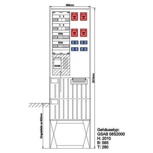 GSAB Elektrotechnik - Anschlussschrank Festplatzverteiler 58S20FP2322168S HxBxT:2010x350x280