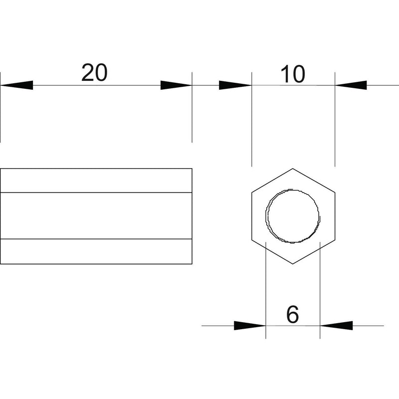OBO Bettermann - Langmutter Distanzmuffe 965 M6X20 G − 100 Stück