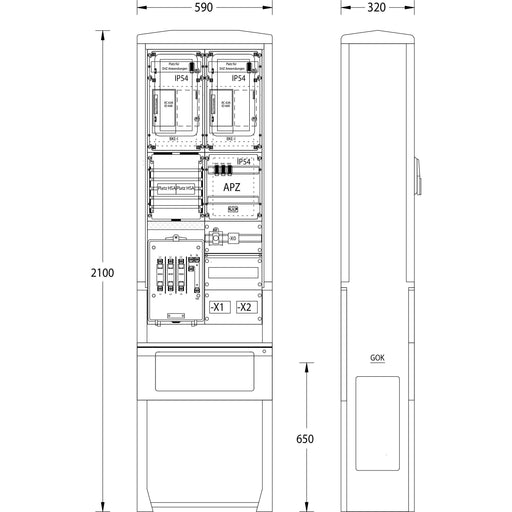 uesa - Zähler-Komplettschrank Zähleranschlußsäule ZAS-S2-TSG S.Hamburg 2100x590x320mm