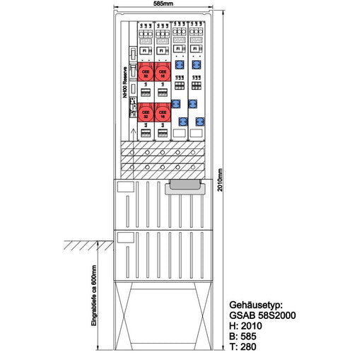 GSAB Elektrotechnik - Anschlussschrank Festplatzverteiler 58LSL00Sy32162S HxBxT:2010x585x280