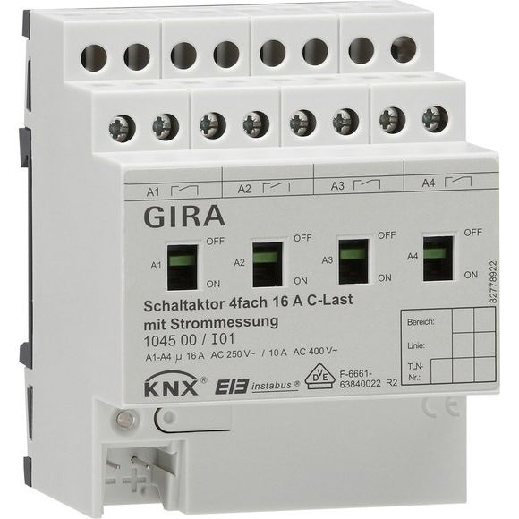 Gira - Bussystem-Schaltaktor Schaltaktor 4fach REG 104500 KNX/EIB 16A C-Last