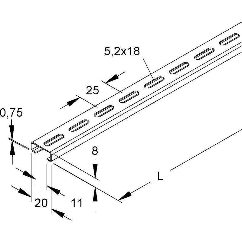 Niedax - Stiel/Profilschiene Reihenschiene 2910/2 GL − 2 Meter