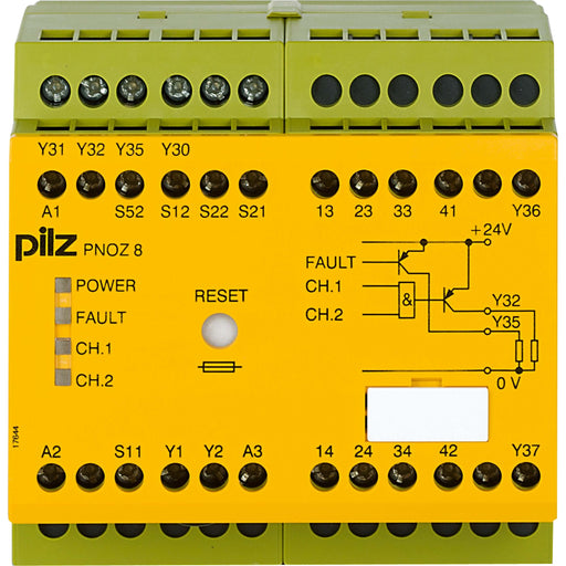Pilz - Gerät zur Überwachung von sicherheitsgerichteten Stromkreisen Not-Aus-Schaltgerät PNOZ 8 24VDC #774760 3n/o 1n/c 2so