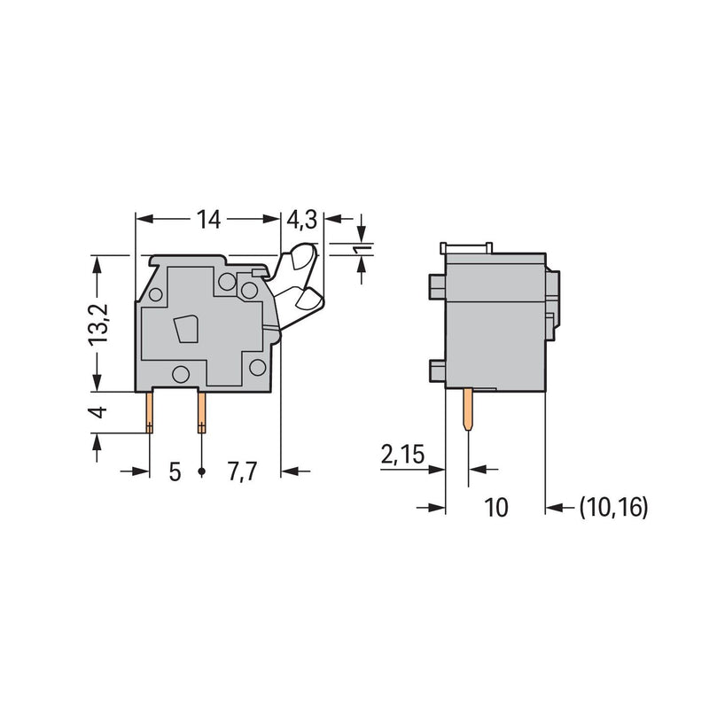 WAGO - Leiterplattenklemme Einzelklemme 255-763 0,08-2,5qmm lgr − 300 Stück