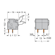 WAGO - Leiterplattenklemme 255-502/333-000 Drücker,2,5 mm²,grau − 70 Stück