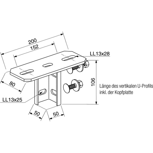 Rico - Kopfplatte für Stiel/Profilschiene Kopfplatte 16A8-40 für U-Profil 60x40
