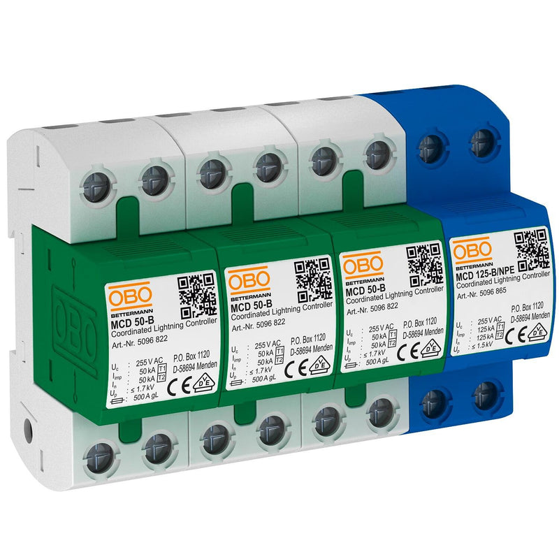 OBO Bettermann - Blitzstromableiter für Energietechnik Blitzstromableiter MCD 50-B 3+1 Set f.TT u.TNS Netze