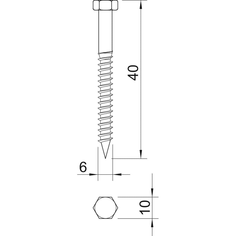 OBO Bettermann - Maschinenschraube/Bolzen Sechskantholzschraube HHWS 6x40 G − 50 Stück