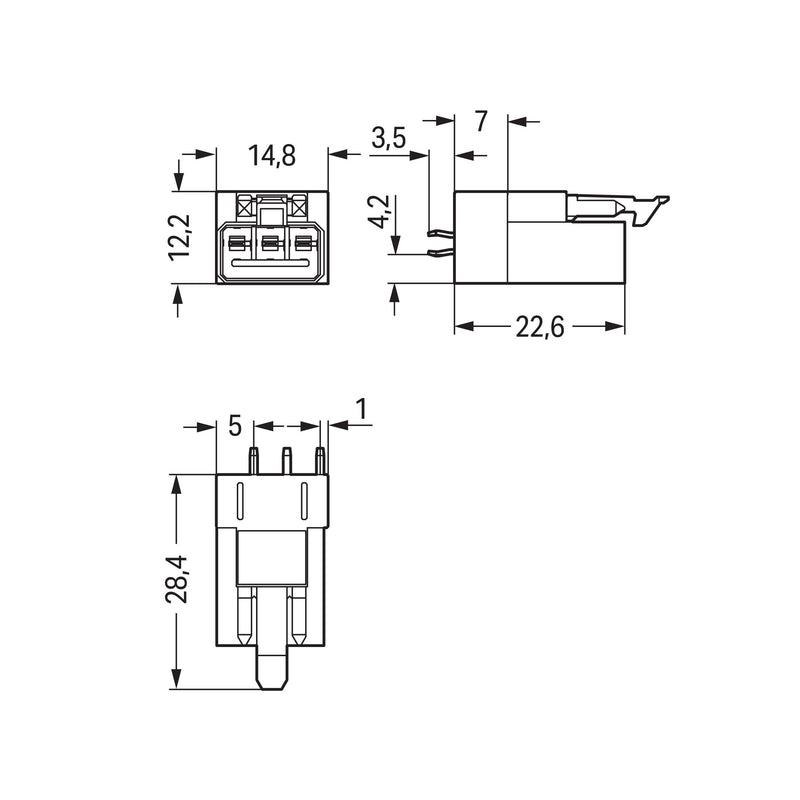 WAGO - Leiterplattensteckverbinder Stecker für Leiterplatten 890-853 3-polig,grau − 100 Stück