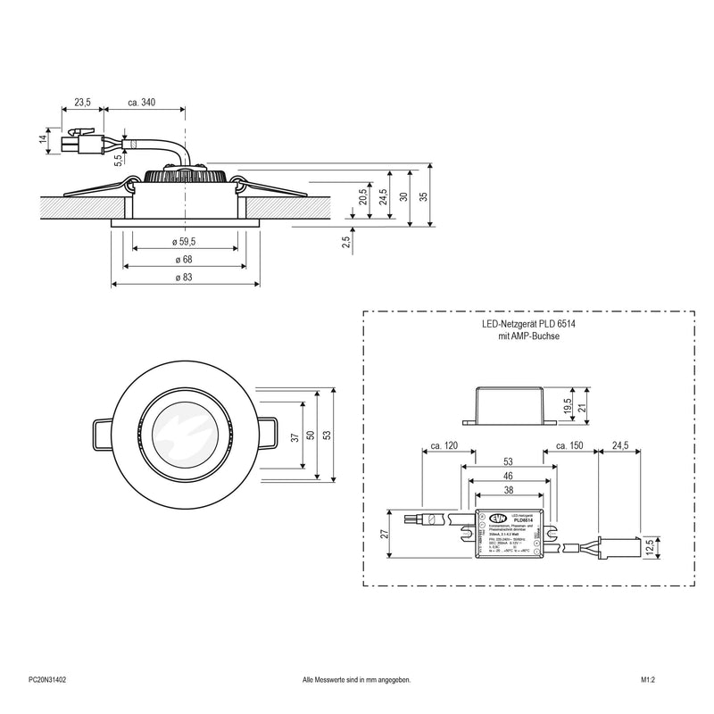 EVN Lichttechnik - Downlight/Strahler/Flutlicht P-LED Deckeneinbauleuchte PC20N31402 230V 3000K 300lm