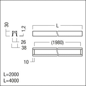 Zumtobel - Stromschiene Niedervolt U-Einbauprofil SUP2 TRACKU SF 2M WH