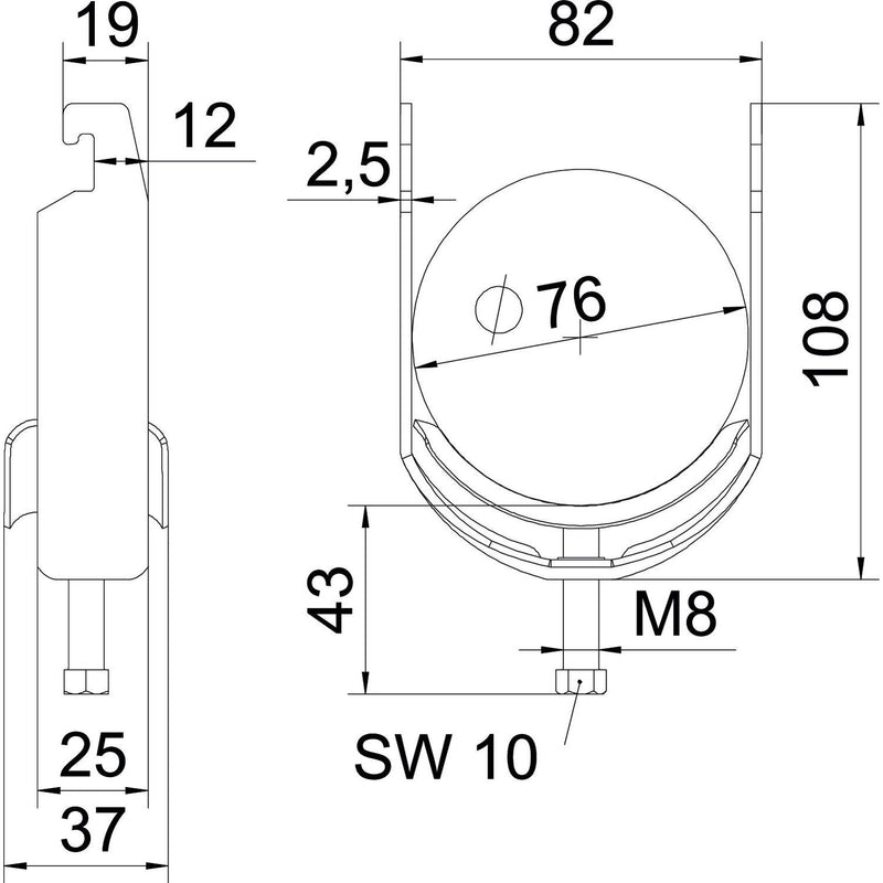 OBO Bettermann - Bügelschelle BS-U1-M-76 A4 70-76mm − 25 Stück
