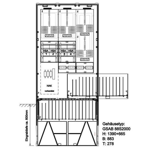 GSAB Elektrotechnik - Zähler-Komplettschrank Zähleranschlusssäule 09.88.1P41HSA Avacon 4Z