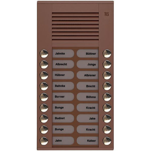 TCS Tür Control - Türstation für Türkommunikation Audioaußenstation 2-reihig PES18-EB/04 18 Tasten AP bronze