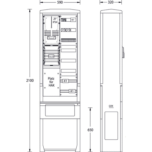 uesa - Zähler-Komplettschrank Straßenbeleuchtungssäule SB-S-4G E.DIS AG 2100x590x320mm