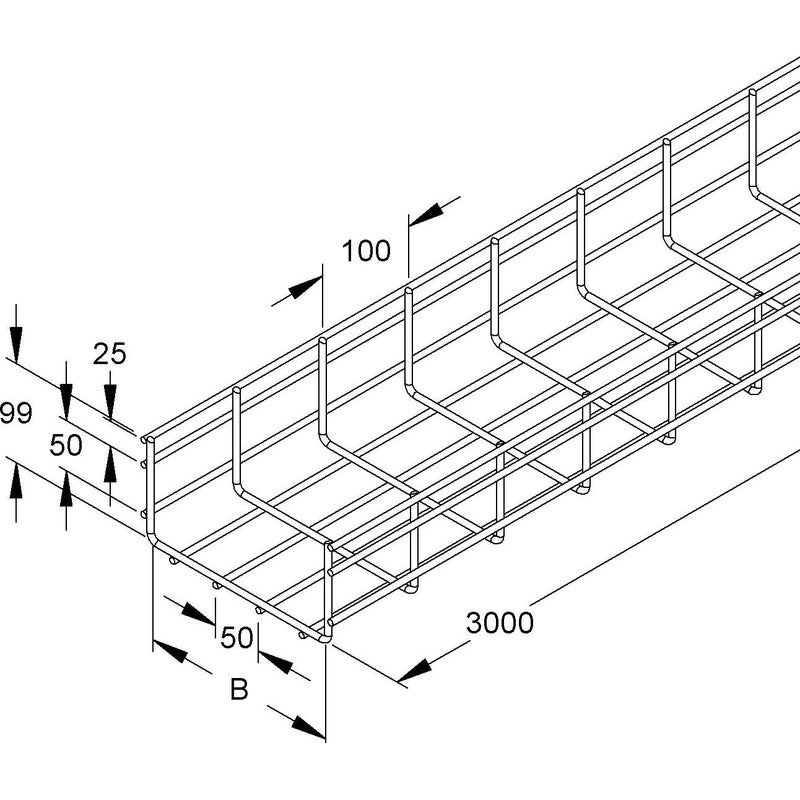 Niedax - Gitterrinne U-förmig MTS 105.400 V 105x400x3000mm − 3 Meter
