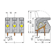 WAGO - Leiterplattenklemme Hebel 2706-209 6mm²,grau − 10 Stück