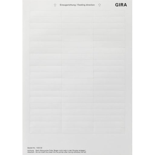 Gira - Bezeichnungsmaterial für Installationsschalterprogramme Beschriftungsbogen 145000 60,7 x 11,8mm