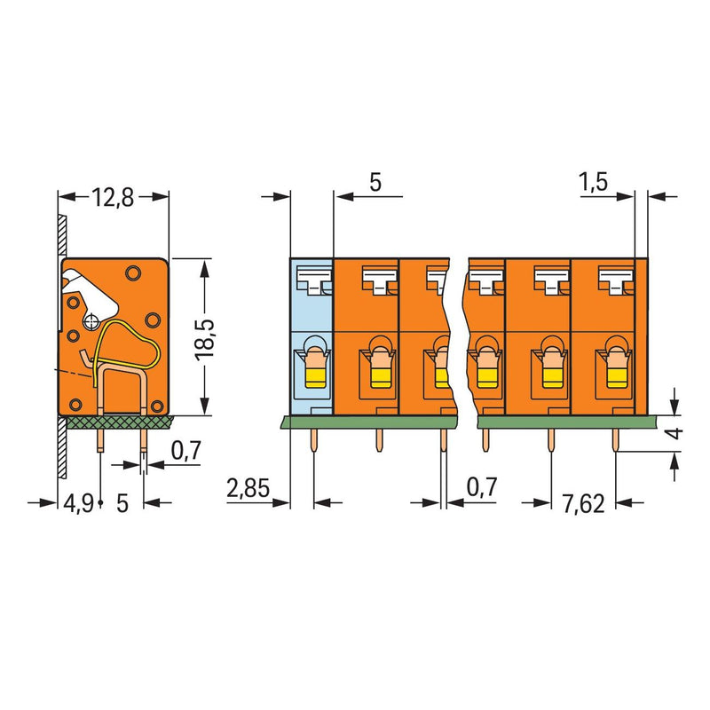 WAGO - Leiterplattenklemme 741-407 Drücker,2,5mm²,or − 20 Stück