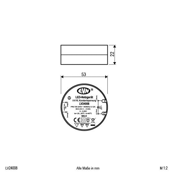 EVN Lichttechnik - LED-Betriebsgerät LED-Netzgerät LV 24008 24VDC 0,1-8W rund