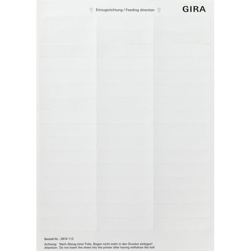 Gira - Bezeichnungsmaterial für Installationsschalterprogramme Beschriftungsbogen 2874112 15,8x67