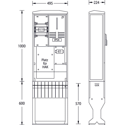 uesa - Zähler-Komplettschrank Zähleranschlusssäule ZAS-1-FL-S E.DIS AG 1600x495x224mm
