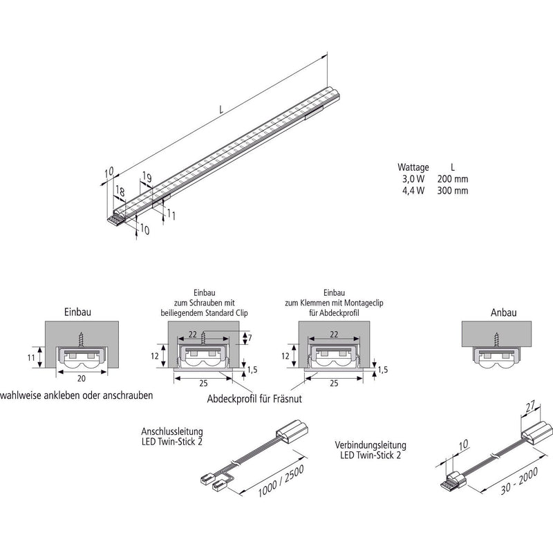 Hera - Decken-/Wandleuchte LED-Leuchte m. Einspeisung TWIN-Stick4,4W wwEin 72LED ww
