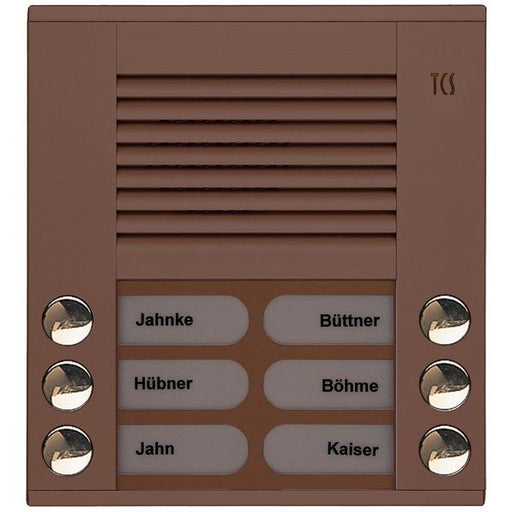 TCS Tür Control - Türstation für Türkommunikation Audioaußenstation 2-reihig PES06-EB/04 6 Tasten AP bronze