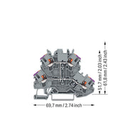 WAGO - Durchgangs-Reihenklemme Doppelstockklemme 2202-2208 Drücker,grau − 50 Stück