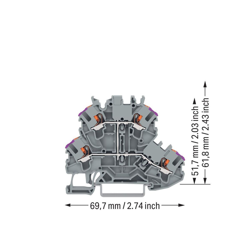 WAGO - Durchgangs-Reihenklemme Doppelstockklemme 2202-2208 Drücker,grau − 50 Stück