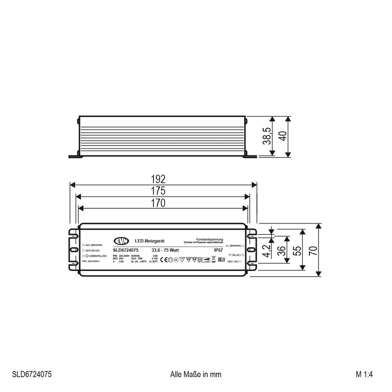 EVN Lichttechnik - LED-Betriebsgerät LED-Netzgerät SLD6724075 NG24VDC33,6-75W IP67