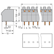 WAGO - Leiterplattenklemme 250-507 Drücker,1,5mm²,grau − 30 Stück