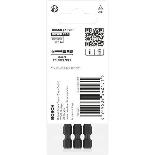 Bosch - Bit-Set PRO Pozidriv Impact Bit 2608521U57VE(3) Set PZ1 PZ2 PZ3 55