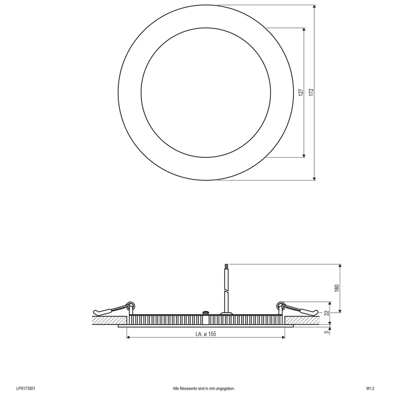 EVN Lichttechnik - Decken-/Wandleuchte LED Einbau Panel LPR 173 501 15W 350mA 4000K