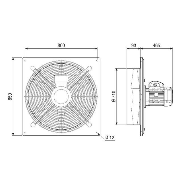 Maico - Explosionsgeschützter Ventilator Axialer Wandventilator DAQ 71/4 Ex 17500m3/h, NW710 4P