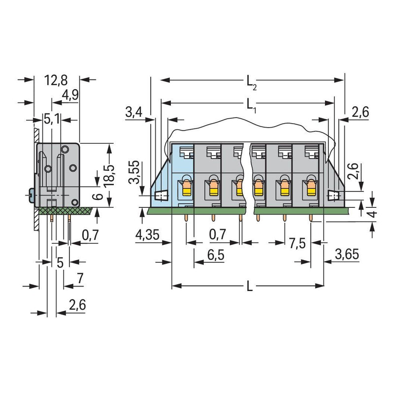 WAGO - Leiterplattenklemme 741-323 Drücker,2,5 mm²,grau − 35 Stück