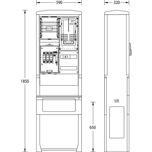 uesa - Zähler-Komplettschrank Zähleranschlusssäule ZAS-S-1-S N-ERGIE 1850x590x320mm