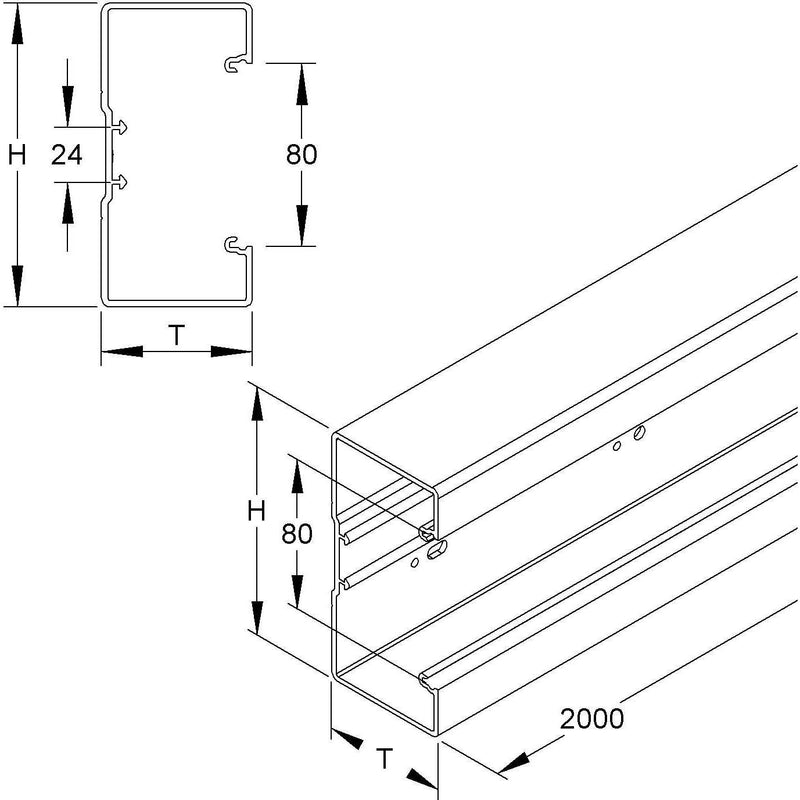 HKL - Geräteeinbaukanal Kanalunterteil lgr BU651058.8 Brüstungskanal − 8 Meter