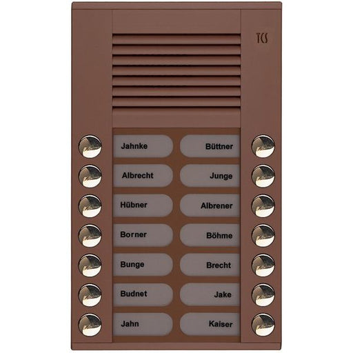 TCS Tür Control - Türstation für Türkommunikation Audioaußenstation 2-reihig PES14-EB/04 14 Tasten AP bronze