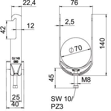 OBO Bettermann - Bügelschelle BS-W1-K-70 FT 64-70mm − 50 Stück