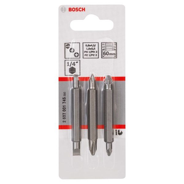 Bosch - Bit-Set Doppelklingenbit-Set, 2607001745 3-teilig PH1 PZ1 S