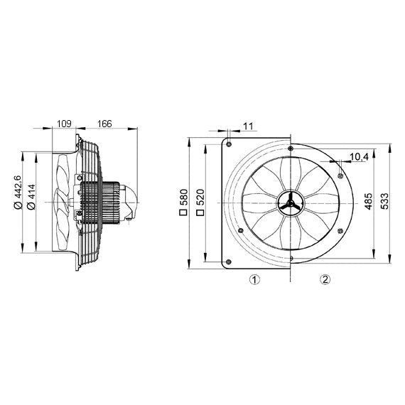 Maico - Wandventilator für Industrie und Gewerbe Axial-Wandventilator EZS 40/4 B Stahlwandring DN 400