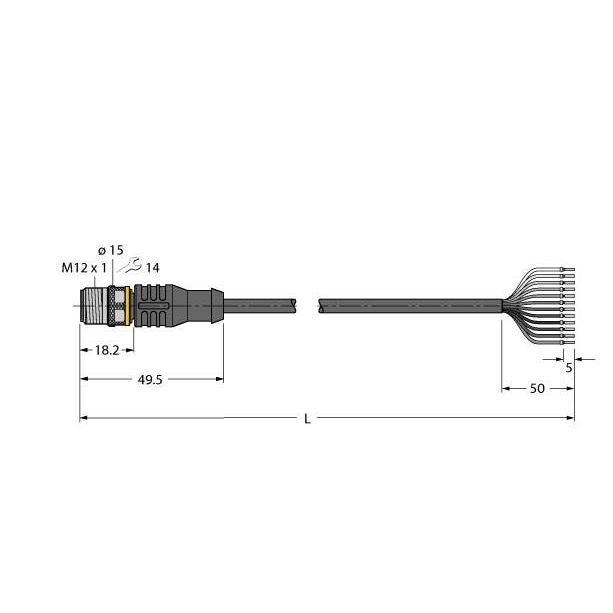Turck - Konfektioniertes Sensor-Aktor-Kabel Anschlussleitung RSC12T-2/TEL PVC − 1 Stück