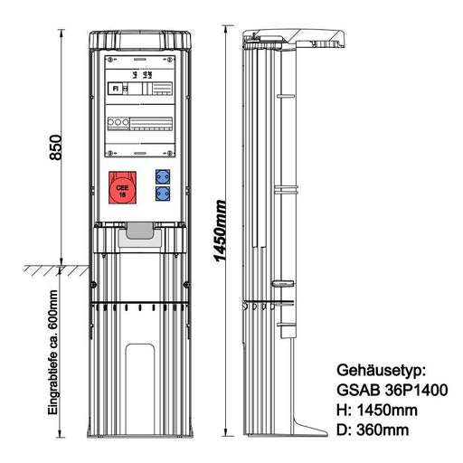 GSAB Elektrotechnik - Anschlussschrank Poller 36P1400FP162S rund mit Sockel
